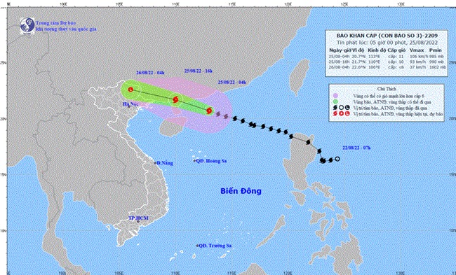 Bão số 3 giật cấp 14, hiện còn cách Móng Cái (Quảng Ninh) khoảng 300km