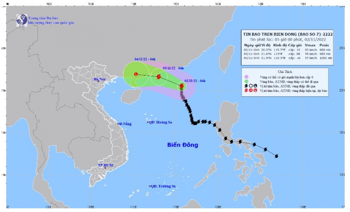 Dự báo thời tiết ngày 2/11: Bão sẽ suy yếu thành áp thấp nhiệt đới trong 24 giờ tới