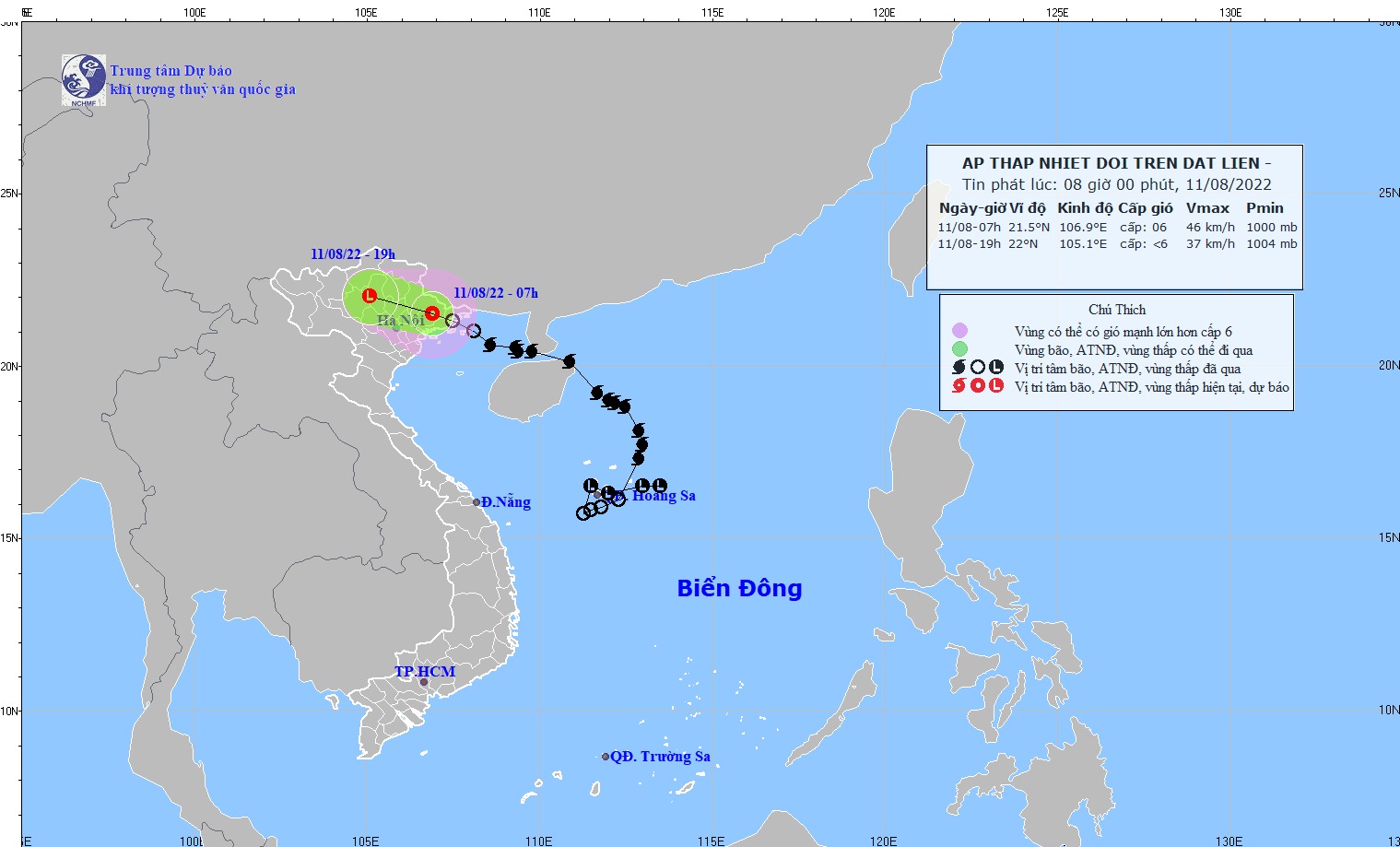 Dự báo thời tiết ngày 11/8: Áp thấp nhiệt đới đi vào Quảng Ninh, Hải Phòng gây mưa lớn trên diện rộng