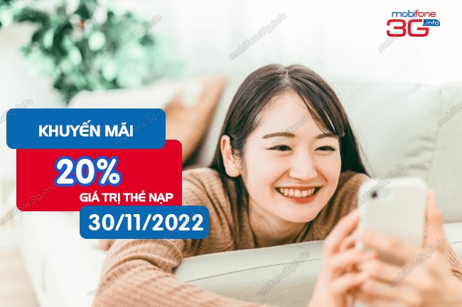 Khuyến mãi ngày 30/11/2022 tặng 20% thẻ nạp Mobi